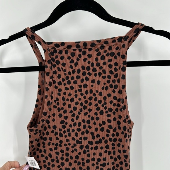 Old Navy brown leopard print ribbed bodycon side slit summer work dress midi - Picture 7 of 9